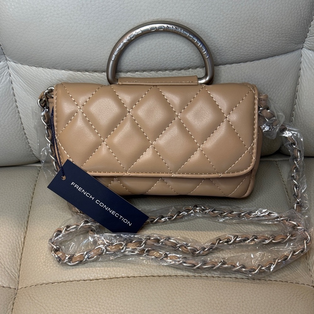 French Connection Beige Quilted Mini Bag